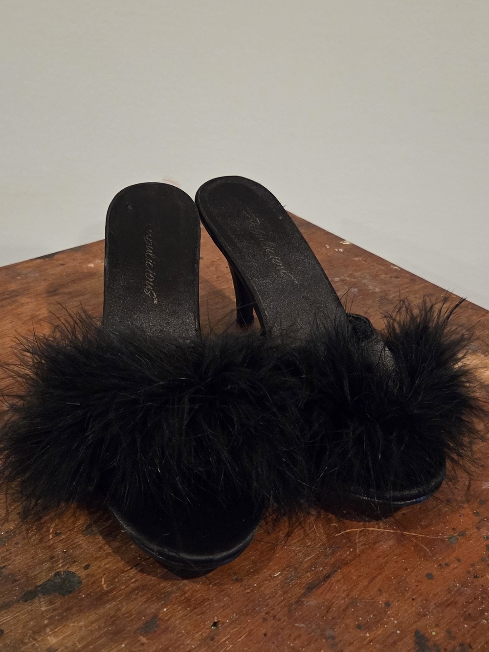 Black Feather Slide Heels for Women - Classic Glam